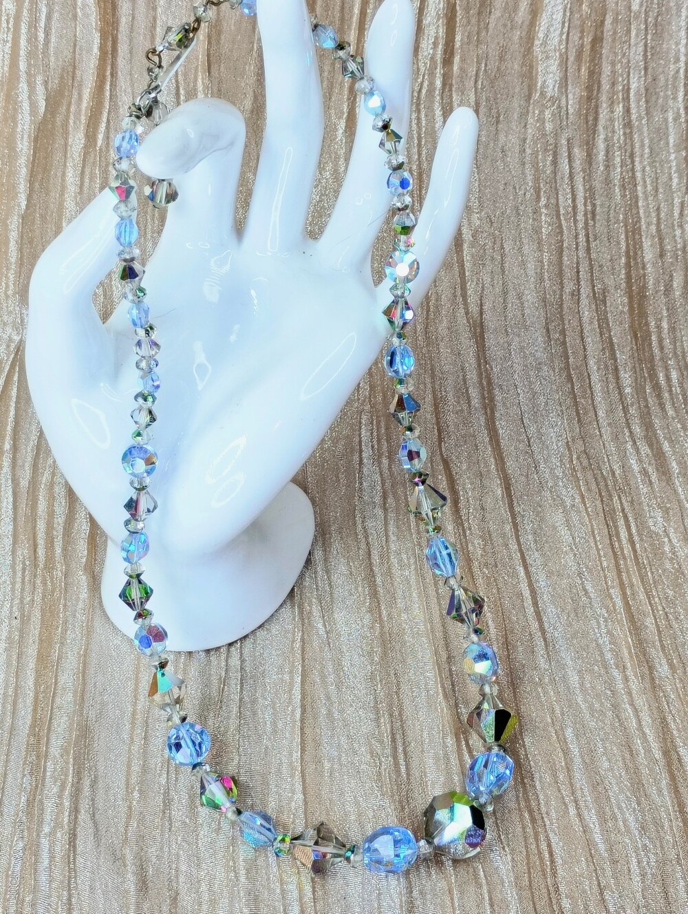 Crystal Aurora Borealis Beaded Necklace - Clear/Iridescent